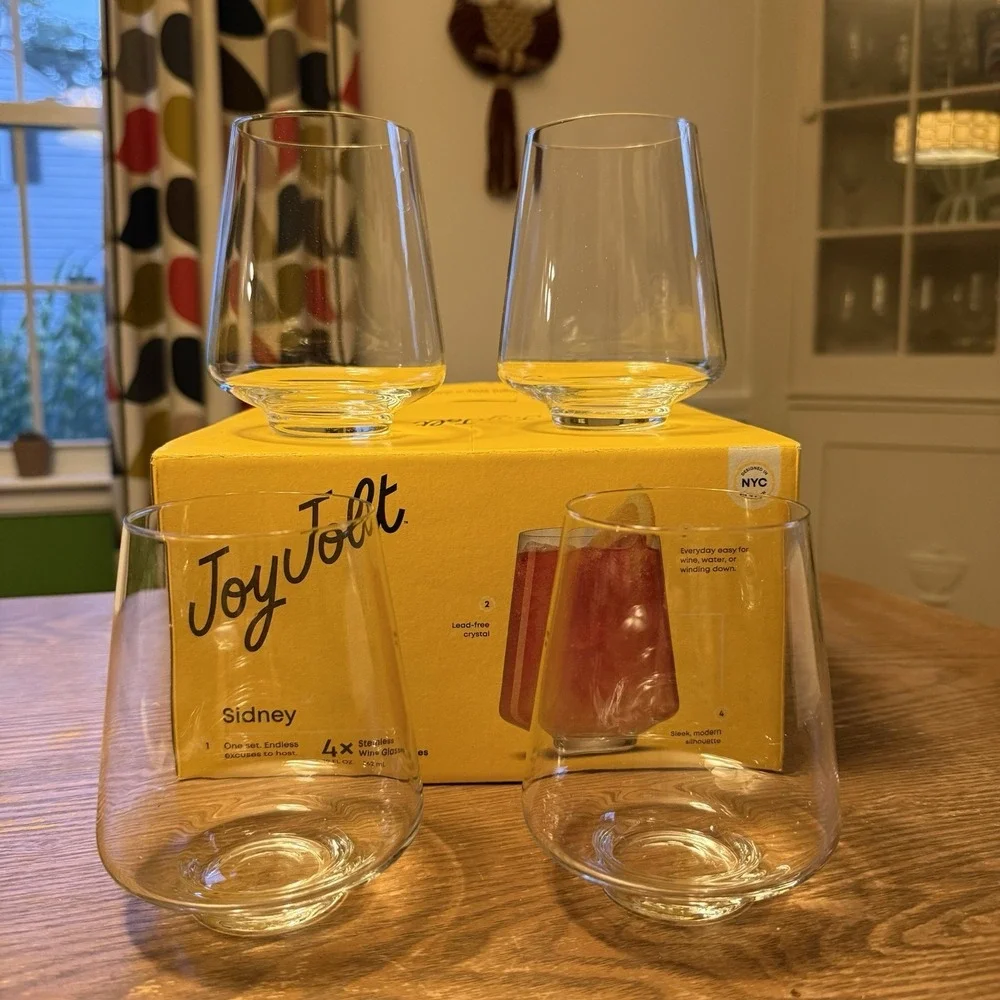 Sidney Stemless Wine Glasses Set of 4 | 19 oz | Tapered | Joy Jolt